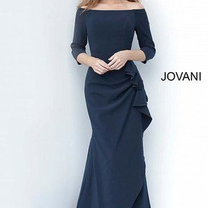 Jovani Navy Off Shoulder Formal Dress
